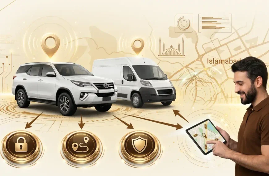Real-time vehicle location tracking on a tablet with GPS map showing car and van